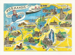 Cp, Carte Géographique, La Noramndie - Pays D´Auge, Voyagée 1991 - Carte Geografiche