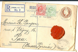 LACLX- GRANDE BRETAGNE - EP ENVELOPPE RECOMMANDEE EDOUARD VII LONDON/PAU ?? 1907 - Material Postal