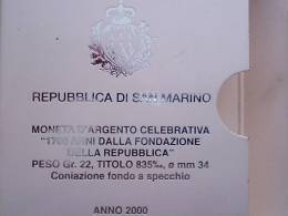 SAN MARINO - ANNO 2000 FONDAZIONE REPUBBLICA + 10000  In ARGENTO FONDO SPECCHIO In CONFEZIONE ORIGINALE - Saint-Marin