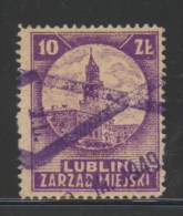 POLAND LUBLIN MUNICIPAL REVENUE 1938 BUILDINGS 10ZL VIOLET PERF BF#21 - Revenue Stamps