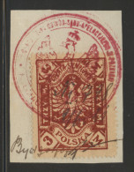 POLAND POZNAN MUNICIPAL REVENUE 1920 LARGER EAGLE 3M RED-BROWN PERF BF#31 - Fiscali