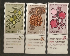 Israël Israel 1959 N° 157 / 9 Avec Tab ** Flore, Fleurs, Nouvel An, Productions Nationale, Fruit, Grenade, Olive, Datte - Unused Stamps (with Tabs)