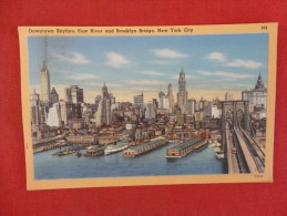 - New York > New York City    Downtown Skyline East River Brooklyn Bridge 1957 Cancel  Ref 1288 - Manhattan