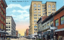 U.S.A. "C" Street Tacoma Strassenmotiv Geschäfte Gel.1922 Verlag Lowman & Hanford Co - Tacoma