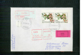 Jugoslawien / Yugoslavia /Yougoslavie 1987 Fruits On Priority Registered Letter With Variety  On Right Stamp - Brieven En Documenten