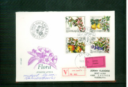 Jugoslawien / Yugoslavia /Yougoslavie 1987 Fruits On Priority Value Declared Letter With Variety  On 60 Din  Stamp - Cartas & Documentos