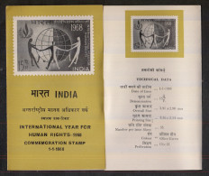 INDIA, 1968, Inter Year Of Human Rights, Globe., FOLDER, BROCHURE - Lettres & Documents