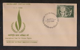 INDIA, 1968, FDC,  Inter Year Of Human Rights, Globe., Bhopal  Cancellation - Briefe U. Dokumente