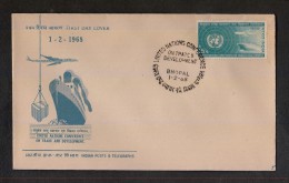 INDIA, 1968, FDC, United Nations Conference On Trade & Development, UN Emblem, Ship, Airplane, Bhopal Cancelled - Lettres & Documents