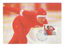 NORWAY NORGE 1993 OI LILLEHAMMER MK MC MAXIMUM CARD GEIR KARLSTAD SPEED ICE SKATING SCHLITTSCHUHLAUFEN - Cartes-maximum (CM)