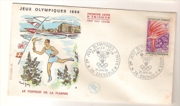 France & FDC Des Xèmes Jeux Olympiques D´Hiver De Grenoble, Portador Da Chama 1968 (2) - Winter 1968: Grenoble