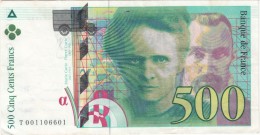 ****  BILLET 500 FRANCS 1994 PIERRE ET MARIE CURIE T001106601 **** EN ACHAT IMMEDIAT - 500 F 1994-2000 ''Pierre Et Marie Curie''