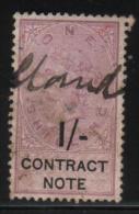 GB CONTRACT NOTE REVENUE 1888 1/- ON 1/- LILAC & BLACK BAREFOOT #02 - Revenue Stamps
