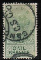GB CIVIL SERVICE REVENUE 1881 5/- ON 5/- GREEN & GREEN WMK SCRIPT VR PERF 14 BAREFOOT #34 - Revenue Stamps