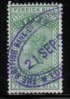 GB FOREIGN BILL REVENUE 1881 5/- GREEN WMK SCRIPT VR BAREFOOT #111 - Steuermarken