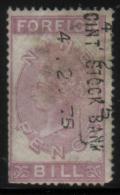 GB FOREIGN BILL REVENUE 1871 9D LILAC WMK VR PERF 14 BAREFOOT #77 - Fiscale Zegels