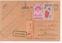 MADAGASCAR - CARTE POUR REUNION 27 MARS 1947 RECOMMANDEE - 100ÈME LIAISON PAR AVION - Aéreo