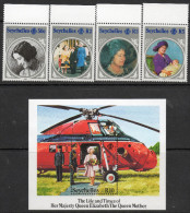 Seychelles 1985 - Life & Times Of HM Queen Elizabeth The Queen Mother -Set + Mini Sheet SG614-MS618 MNH Cat £5.75 SG2015 - Seychellen (1976-...)