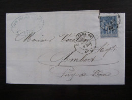 1883 Y&T 90 15c Sage Bleu Sur Lettre Cachet De Province Avec Levee Lyon Rhone - 1898-1900 Sage (Type III)