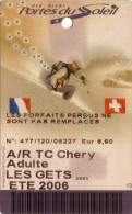 FRANCE CARTE REMONTEE PASS SKI LES GETS ADULTE  PORTES DU SOLEIL UT CARTE NON TELEPHONIQUE - Mountains