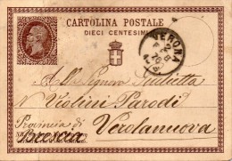 1876   CARTOLINA CON ANNULLO  VERONA X VEROLANUOVA - Interi Postali