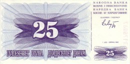 BOSNIE-HERZEGOVINE    25 Dinara   Daté Du 01-07-1992   Pick 11 A           ***** BILLET  NEUF ***** - Bosnie-Herzegovine