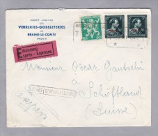 Belgien 1946-11-07 Brain-Le-Comte Expressbrief Nach Schöftland CH - Briefe U. Dokumente