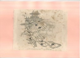 - JAPON . DANSE PANTOMIMI A LA COUR DU MIKADO . GRAVURE SUR BOIS DU XIXe S . DECOUPEE ET COLLEE SUR PAPIER . - Théâtre & Déguisements