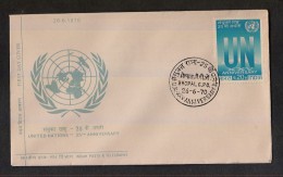 INDIA, 1970, FDC,  25th Anniversary Of United Nations Organisation, UN, Emblem, Globe, Bhopal Cancellation - Briefe U. Dokumente