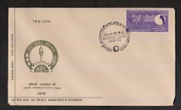 INDIA, 1970, FDC,   Asian Productivity Year, Agriculture, Farmer, Growth, Bhopal  Cancellation - Lettres & Documents