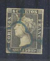 ESPAÑA Nº1A 6 CUARTO 1850 BONITO SELLO CON 4 MARGENES MATASELLEDO ARAÑA AZUL (INSIGNIFICANTE PUNTO DE AGUJA) - Unused Stamps