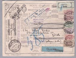 HEIMAT ITALIEN PIEMONT "BIELLA" 1927-09-09 Paketkarte Nach Zürich - Postal Parcels