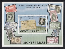 Montserrat MNH Scott #745 Souvenir Sheet $5 Chateau Barrack Cover 1836, Penny Black - 150th Anniversary - Montserrat