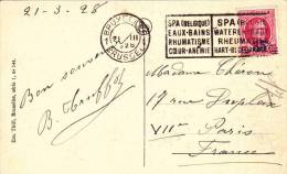 CPU34/ 1928 Cachet Spa Eaux Bains Rhumatisme Coeur Anemie Sur CPA Bruxelles - Documentos Conmemorativos