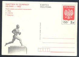 Poland 1952 Olympic Games Helsinki Stationery Card , Paavo Nurmi Monument; Medal Overview Of Polish Athletes - Estate 1952: Helsinki