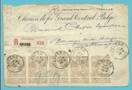 72 (X5) Op Brief  "Chemin De Fer Grand Central Belge"  Aangetekend Met Stempel ANVERS -> BARMEN-UNTERBARMEN (Duitsland) - 1894-1896 Ausstellungen