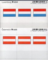 2x3 In Farbe Flaggen-Sticker Luxemb+Österreich 7€ Kennzeichnung Alben Karten Sammlung LINDNER 654+644 Luxembourg Austria - Approval (stock) Cards