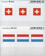 2x3 In Farbe Flaggen-Sticker Schweiz+Luxemburg 7€ Kennzeichnung Alben Karte Sammlung LINDNER 646+654 Luxembourg HELVETIA - Cartoncini A Listelli