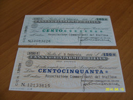 MINIASSEGNI SERIE CASSA DI RISPARMIO DI  BIELLA  FDS  Ass.Comm.del Biellese  9/febbraio/1976 - [10] Scheck Und Mini-Scheck