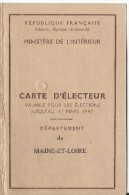 Carte D'Electeur /république Française/ Ministére De L'Intérieur/Département De Maine Et Loire/saint Sauveur/1946  VP637 - Ohne Zuordnung