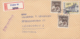 Czechoslovakia Registered Einschreiben Label PRAHA (01) 1955 Cover Brief To Denmark DOPORUCENE Purple Line Cds. - Briefe U. Dokumente