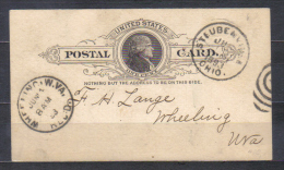 USA Postal Stationery  Postal Card Posted 1893 Steubenville  Ohio  To Wheeling   , Condition See Scan - Other & Unclassified