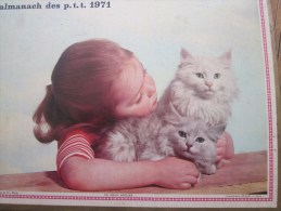 1971 Calendrier  Almanach Des PTT  Du Var 83--une Fillette Et 2 Chatons Blancs Vintage (ollier Paris)photos Couleurs Leo - Grossformat : 1971-80