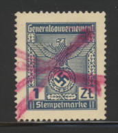 POLAND 1940 WW2 GENERAL GOUVERNEMENT 1ZL BLUE REVENUE USED BF#14 - Fiscali