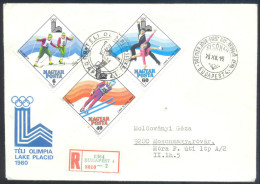 Hungary 1980 Olympic Games Lake Placid Registered Cover - 3 Olympic Stamps, Olympic Cancellation And Cachet - Hiver 1980: Lake Placid