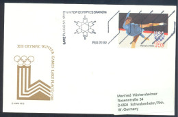 USA 1980 Olympic Games Lake Placid Postal Stationery Card - Figure Skatin, Snowflake Cancellation, Logo Cachet - Hiver 1980: Lake Placid