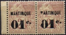 MARTINIQUE - 01 C. Sur 2 C. Neuf Avec M Presque Manquant Tenant à Normal - Unused Stamps