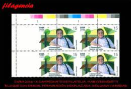 PIEZAS. CUBA. ERRORES. 2013-35 HOMENAJE A MARIO BENEDETTI. BLOQUE DE CUATRO. PERFORACIÓN DESPLAZADA. SEGUNDA VARIEDAD - Imperforates, Proofs & Errors