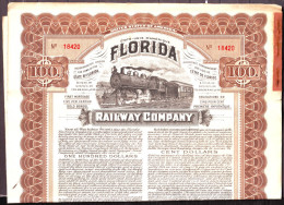 Action ILLUSTREE De FLORIDA  RAILWAY COMPANY  Coupons Janv 1913 A Juillet 1959  En L Etat - Transports