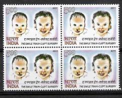 INDIA, 2011, The Smile Train, Cleft Surgery,  Block Of 4, MNH, (**) - Unused Stamps